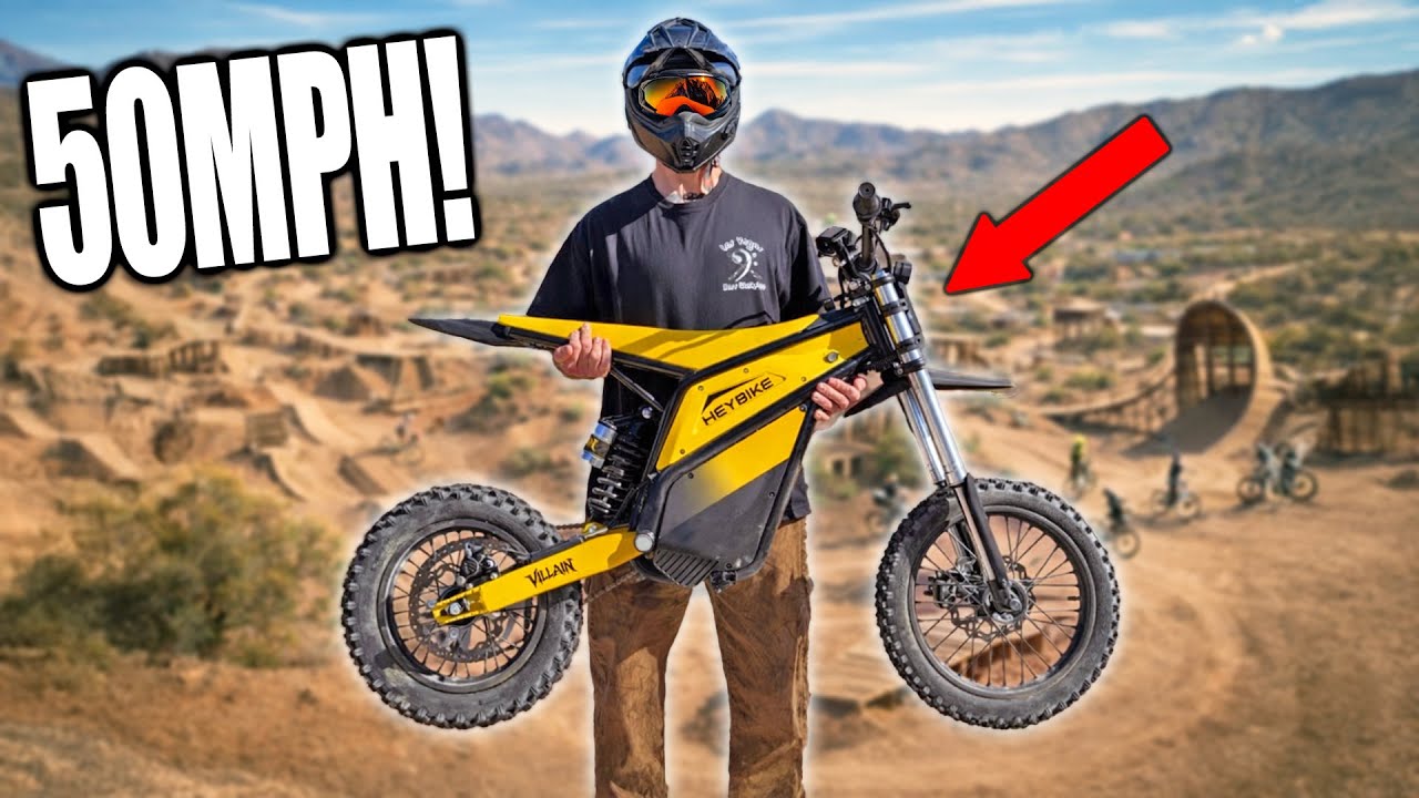 YouTube post by @MOPBOYZ for Heybike. Caption reads: [...] the Best Cheap Electric Dirt Bike? 52V....