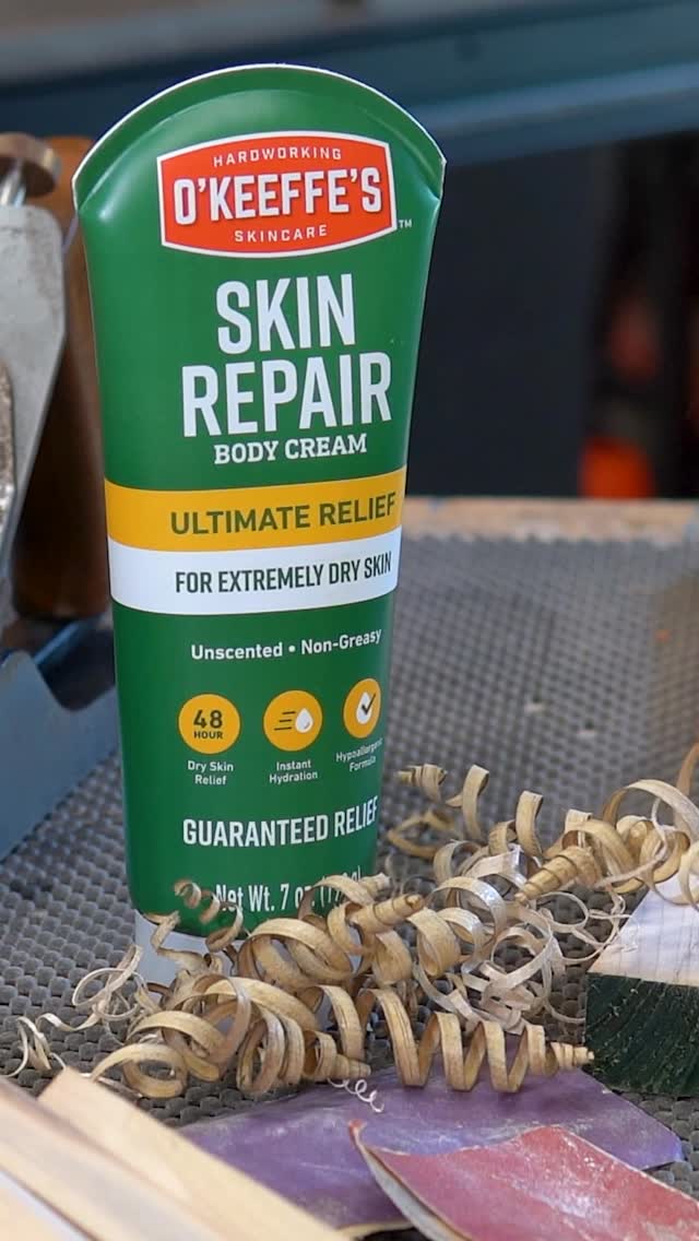 Instagram post by @jlmwoodworks for O’Keeffe’s Company. Caption reads: Working to make a living can be hard on your skin.....