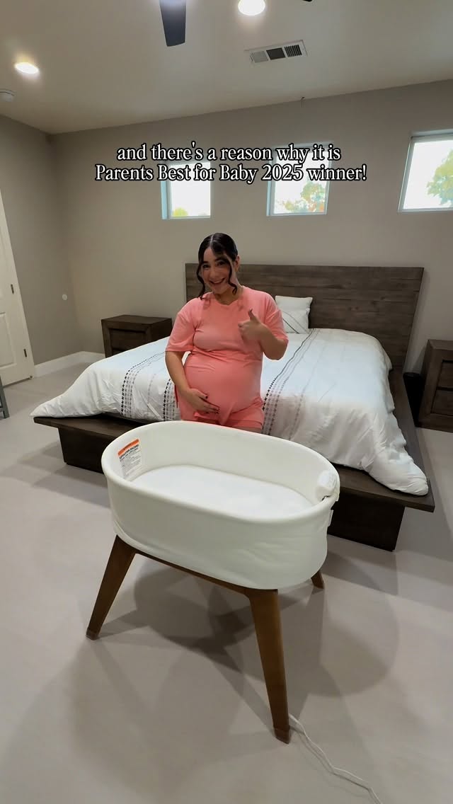 Instagram post by @jessicalemus__ for Delta Children. Caption reads: We chose the @deltachildren Aero Smart Bassinet....