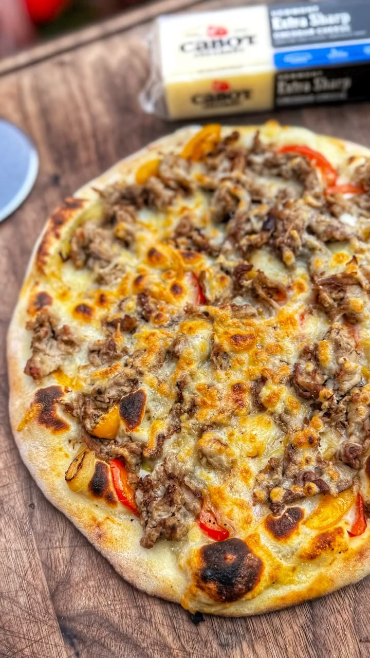 Instagram post by @thisjewcanque for Cabot Creamery Cooperative. Caption reads: Sizzling steak, melty @cabotcreamery cheese, and....