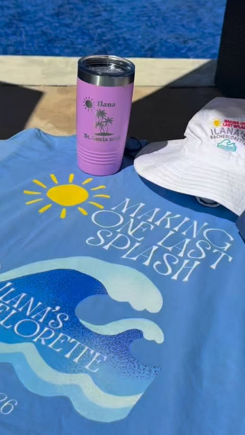 Instagram post by @lilmiszlanah for VistaPrint. Caption reads: [...] merch for the bachelorette! 👰🏼🥳🏝️....