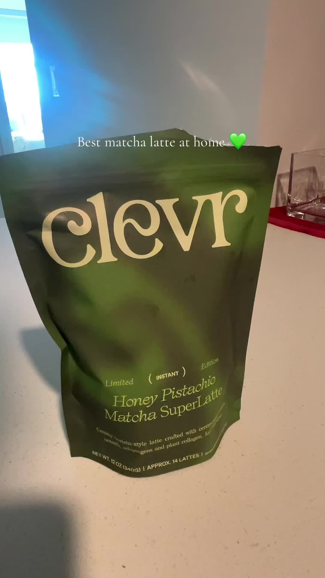 TikTok post by @katttyork for Clevr Blends. Caption reads: Loving the @Clevr Honey Pistachio Matcha....