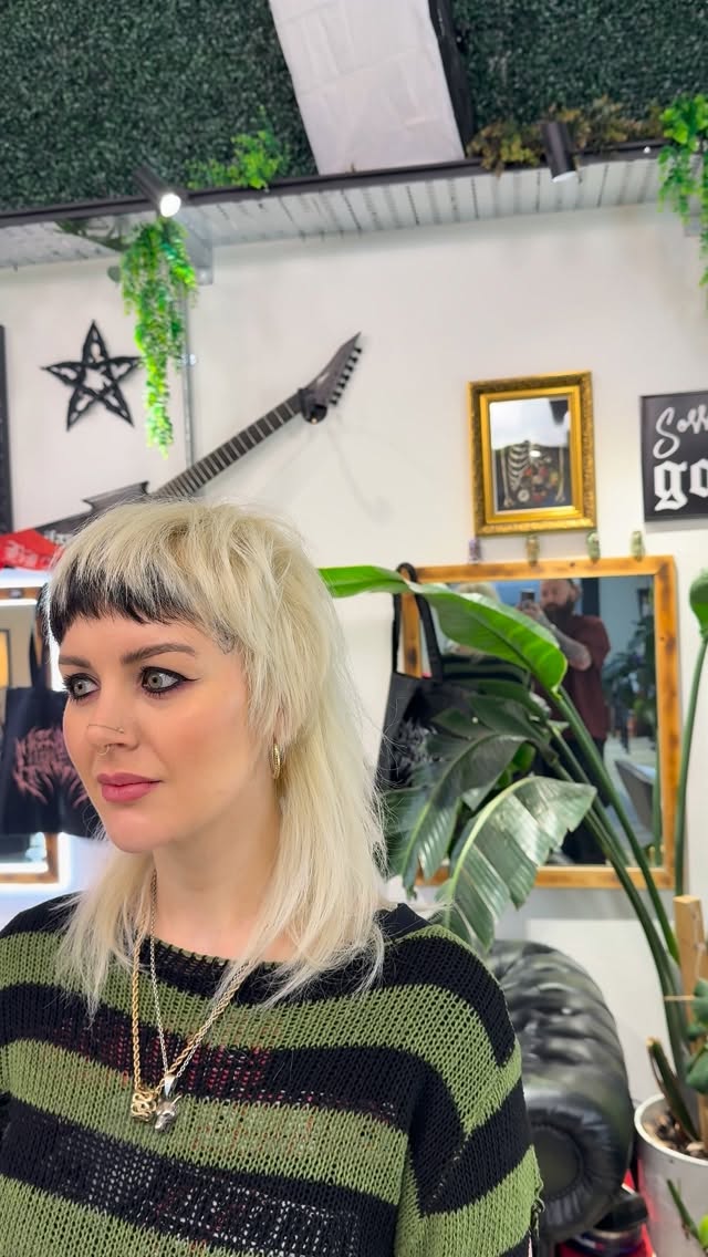 Instagram post by @heavy.metal.hairdresser for Sebastian Professional. Caption reads: Lauren was ready to switch up her haircut. She....