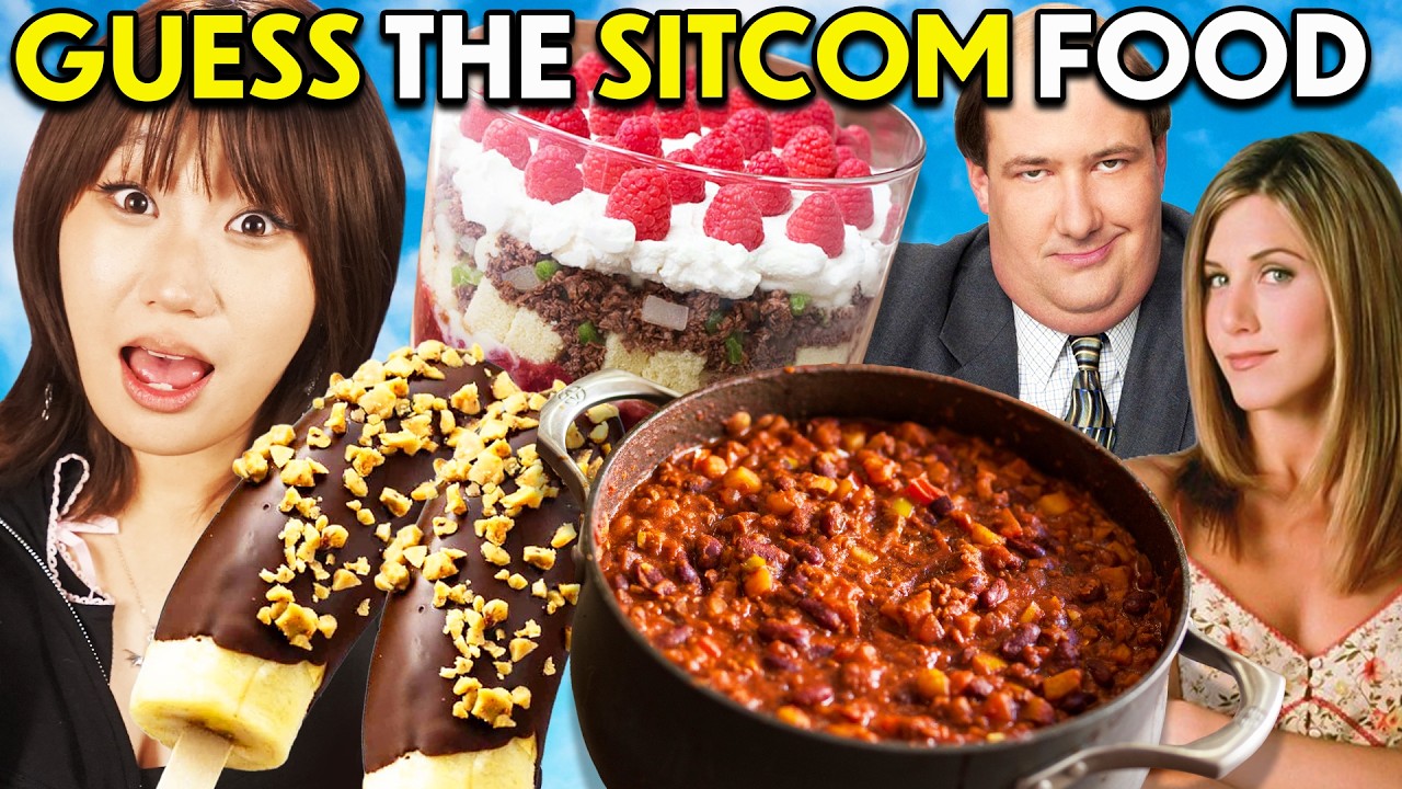 YouTube post by @PeopleVsFood for Freecash.com. Caption reads: We Try The BEST Food From Sitcoms!.