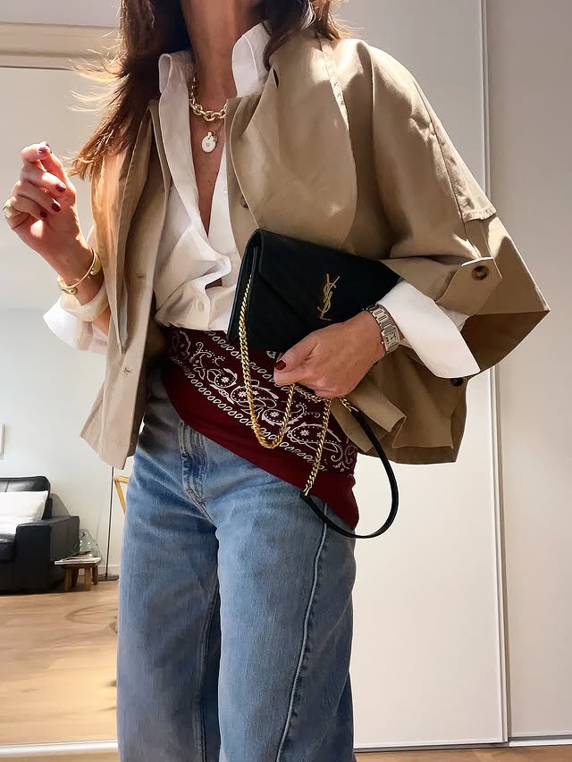 Instagram post by @ch.instyle for Rouje. Caption reads: [...] #trench #bandana #lovestory Cardigan @rouje....