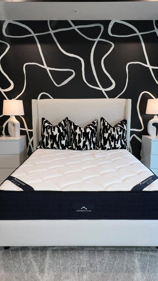 Instagram post by @nicbydesign for DreamCloud Sleep. Caption reads: When your new mattress matches your aesthetic and....