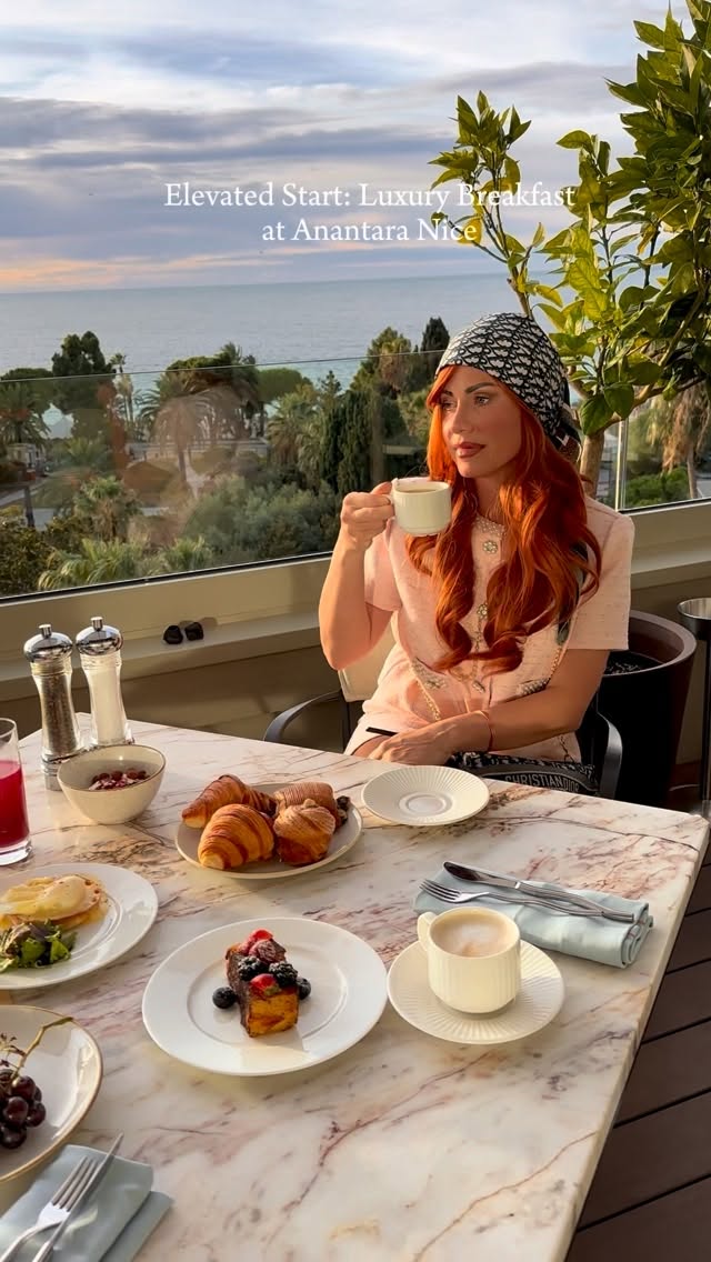 Instagram post by @travel.crazyinyourface for Anantara. Caption reads: Elevated Start: Luxury Breakfast at Anantara Nice....