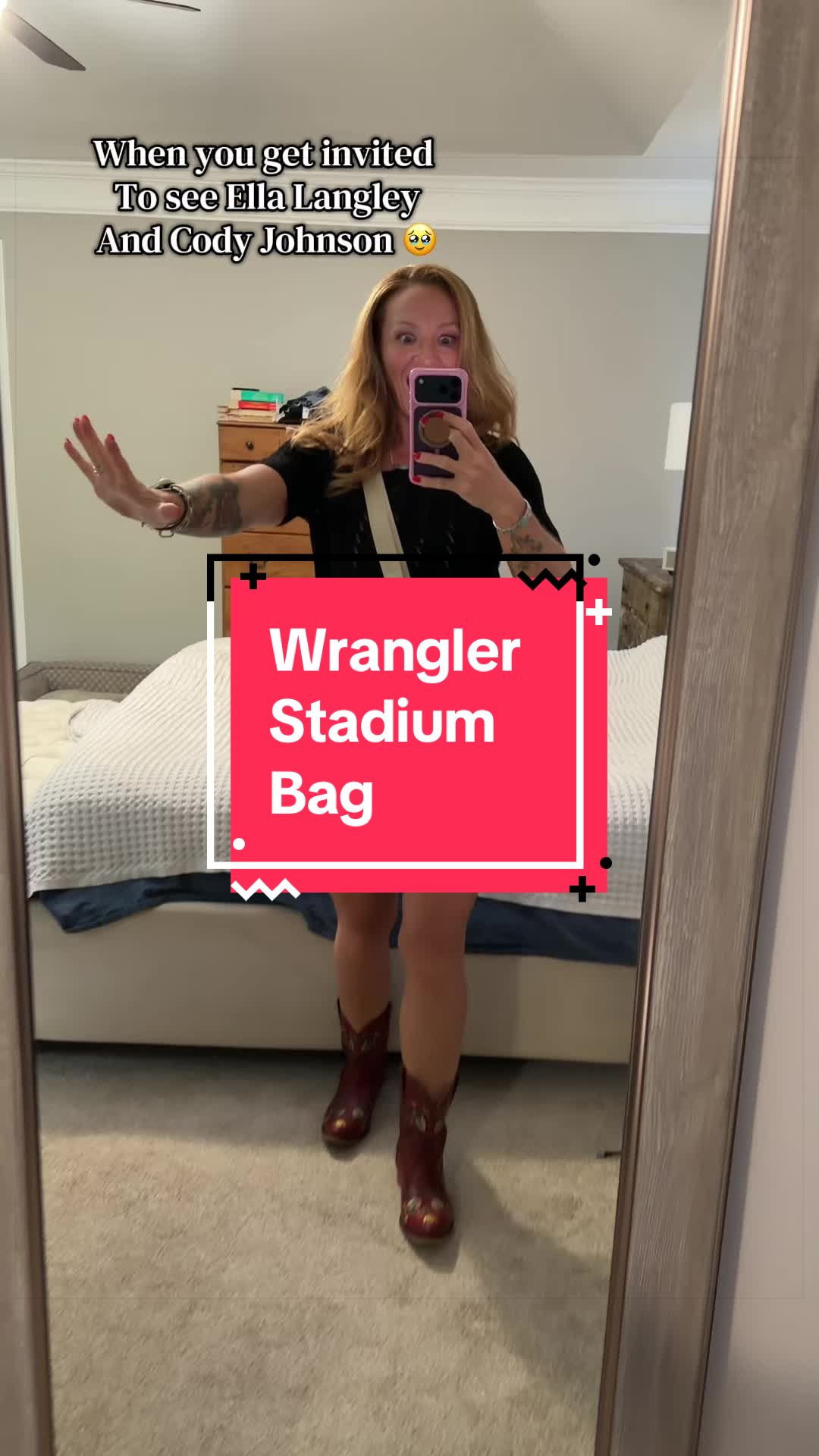 TikTok post by @meganugcgoods for Rustic Charm Bootic. Caption reads: [...] make them cute with Wrangler! @Rustic Charm....