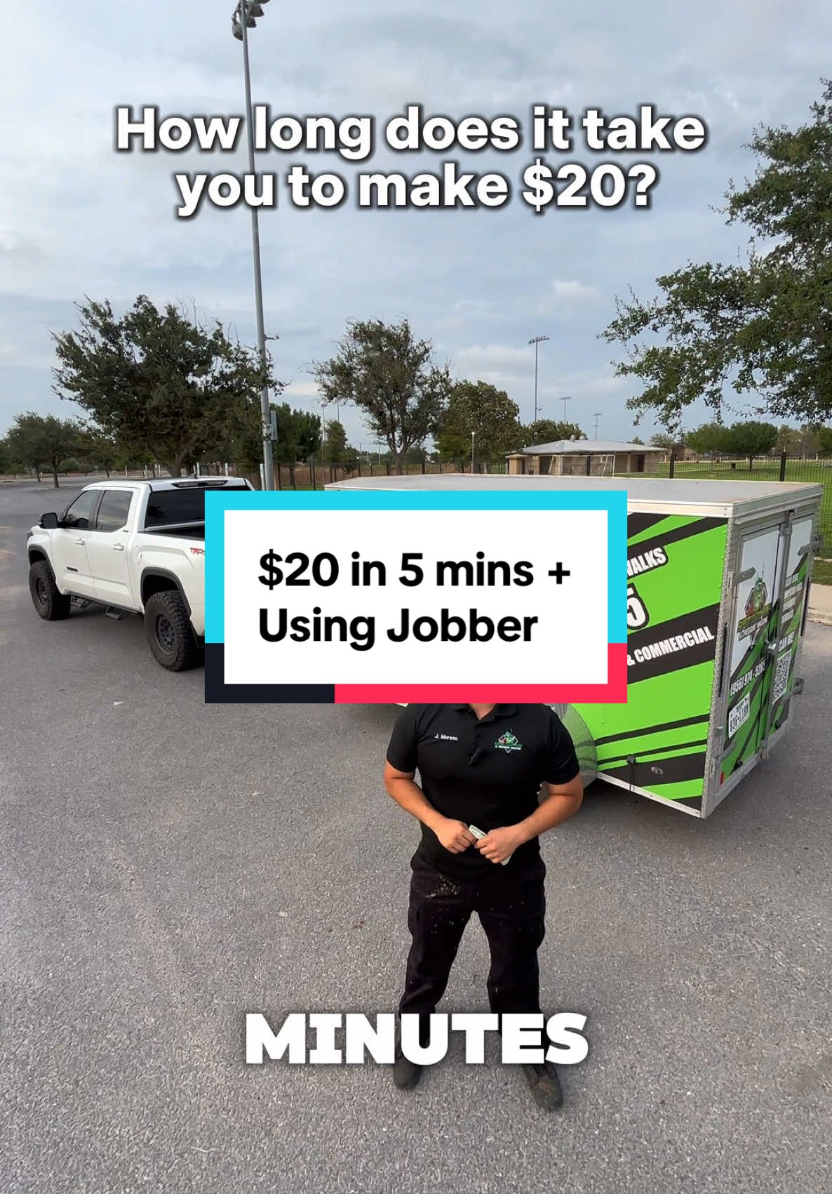 TikTok post by @supercleanbins for Jobber. Caption reads: $20 in 5 minutes Cleaning Trash Bins and using....