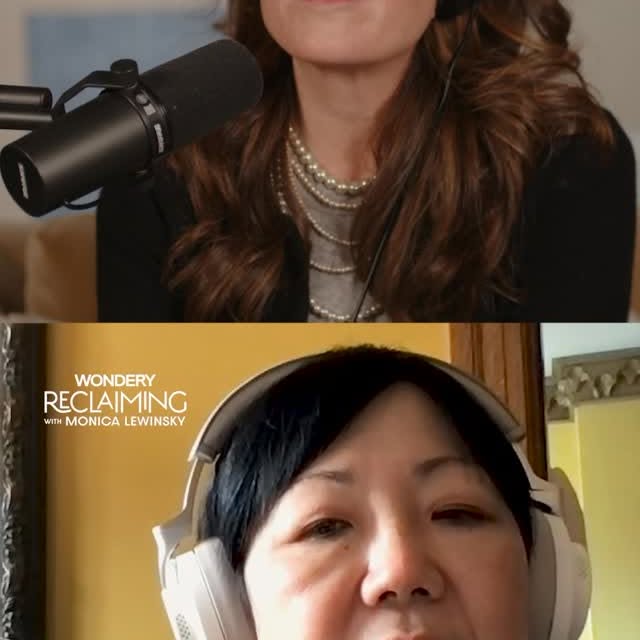 Instagram post by @monica_lewinsky for Wondery. Caption reads: 🫶🏼 loved chatting with @margaret_cho on my....