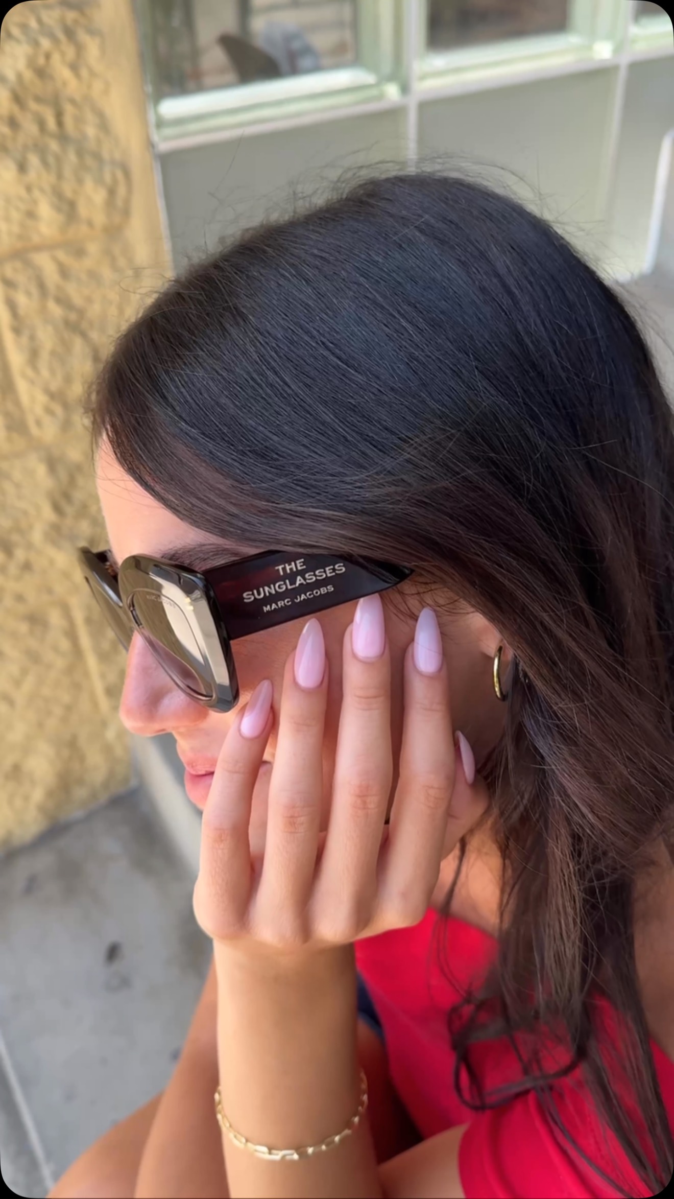Instagram post by @sofiamuse for Safilo Group. Caption reads: [...] in @marcjacobs Sunnies 🙂‍↕️🙂‍↕️....