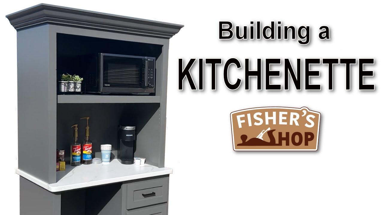 YouTube post by @FishersShop for RZ Mask. Caption reads: Woodworking: Building A Kitchenette.