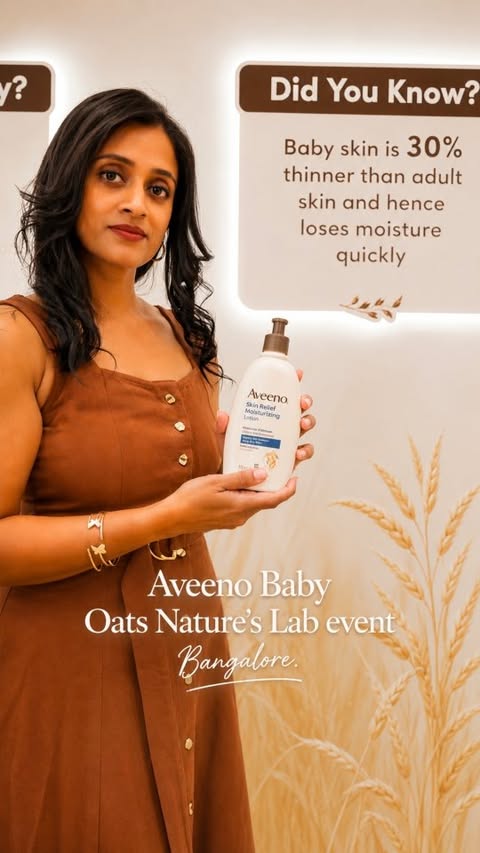 Instagram post by @aveenobaby_india for Aveeno. Caption reads: Attended the Aveeno Baby Oats Nature’s Love event....