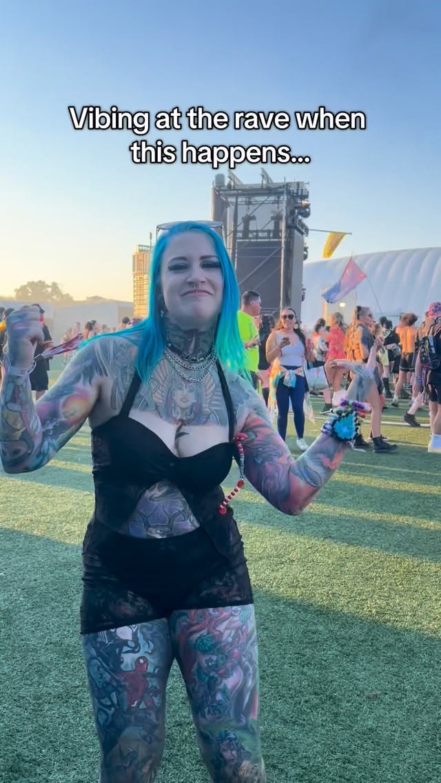 Instagram post by @flowmi.ink for iHeartRaves. Caption reads: Where my spectrum sober baddies at?🤪

Outfit:....