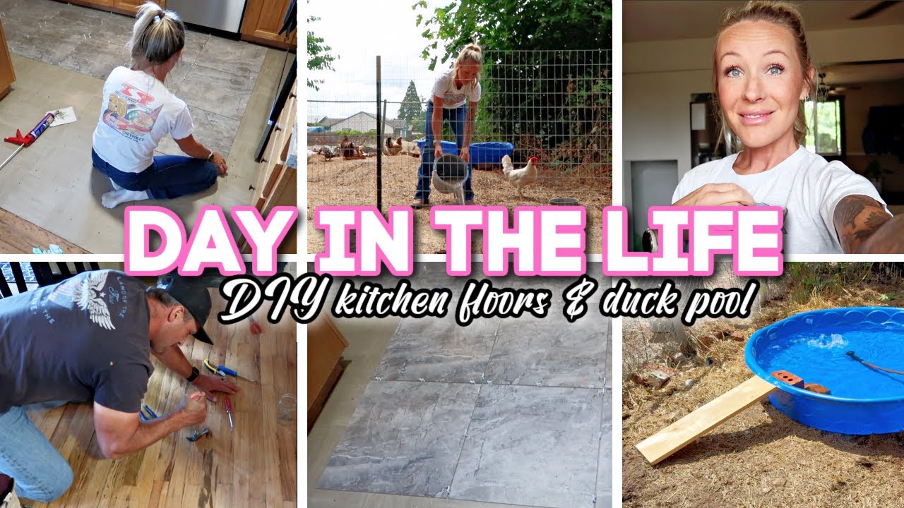 YouTube post by @KristenKasper for etsy. Caption reads: DAY IN THE LIFE // DIY kitchen floor makeover &....