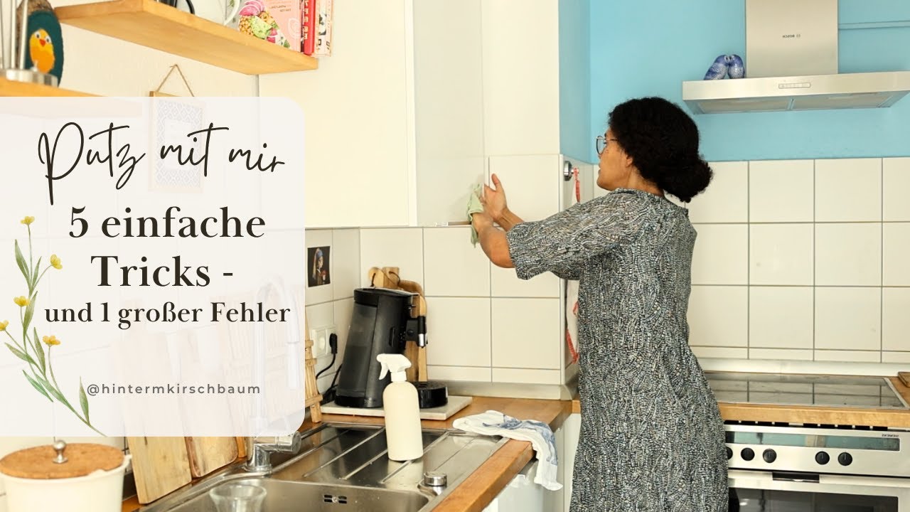 YouTube post by @hintermKirschbaum for everdrop. Caption reads: Sparkling clean kitchen - 5 everyday tips that....