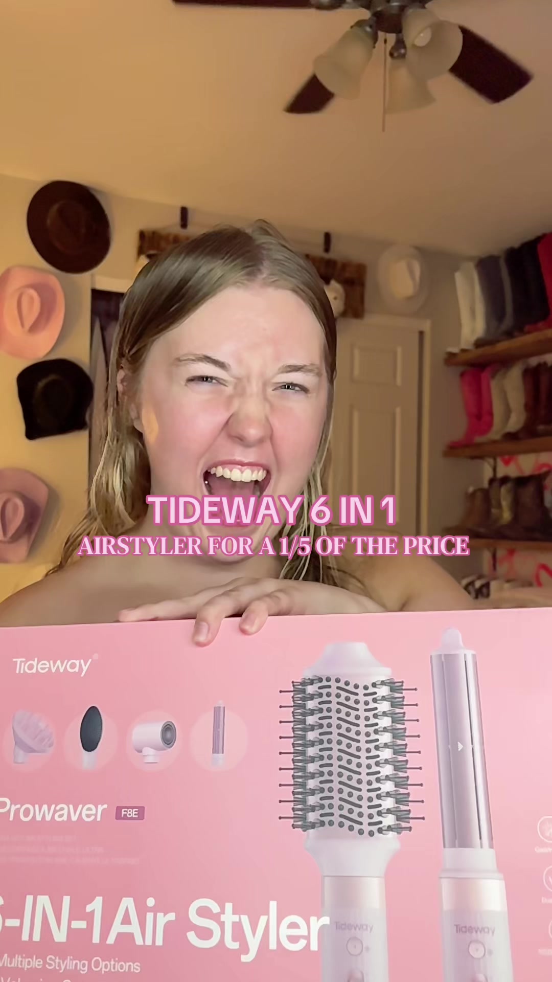 TikTok post by @blondehairhotpink for Tideway. Caption reads: [...] 😍😍😍 #airstyler #hairtok #5in1 #tideway....