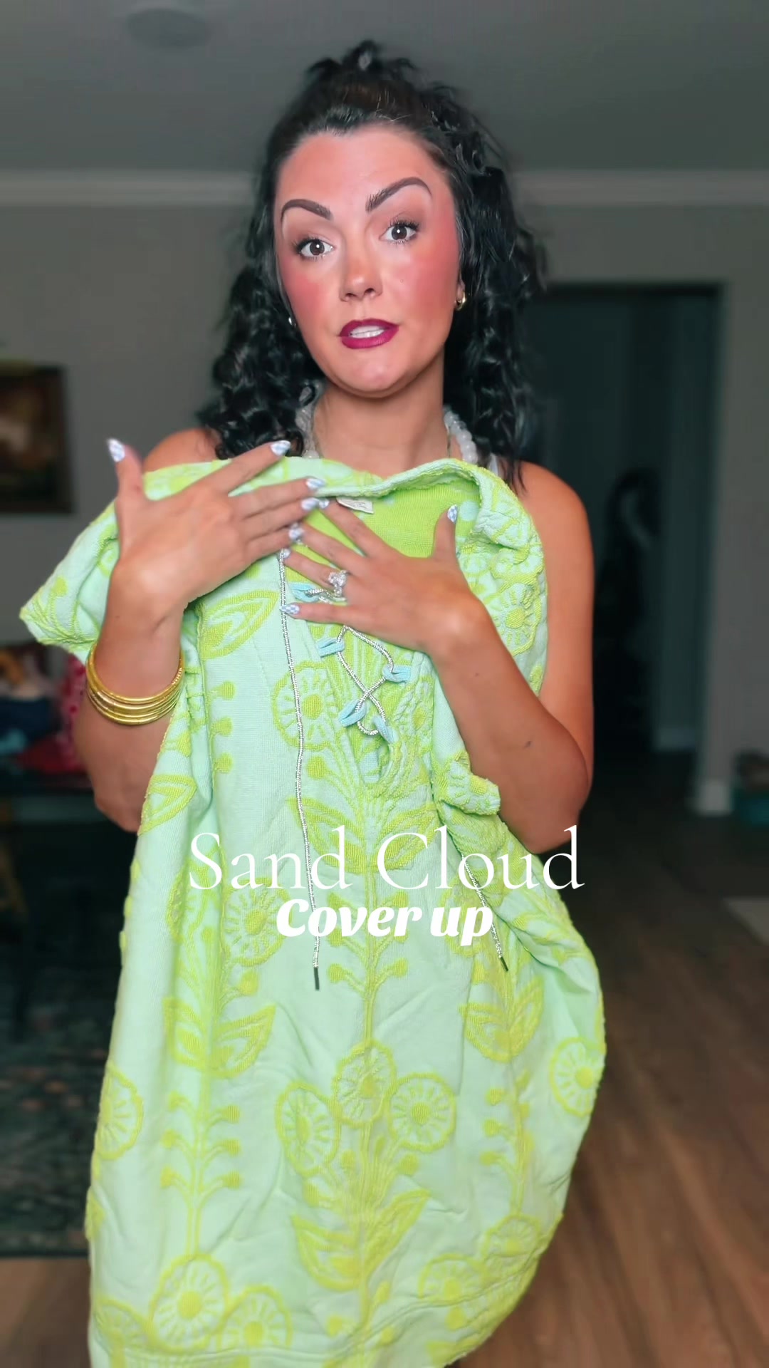 TikTok post by @simplysamrobinson for Sand Cloud. Caption reads: @Sand Cloud sand cloud cover up towel [...].