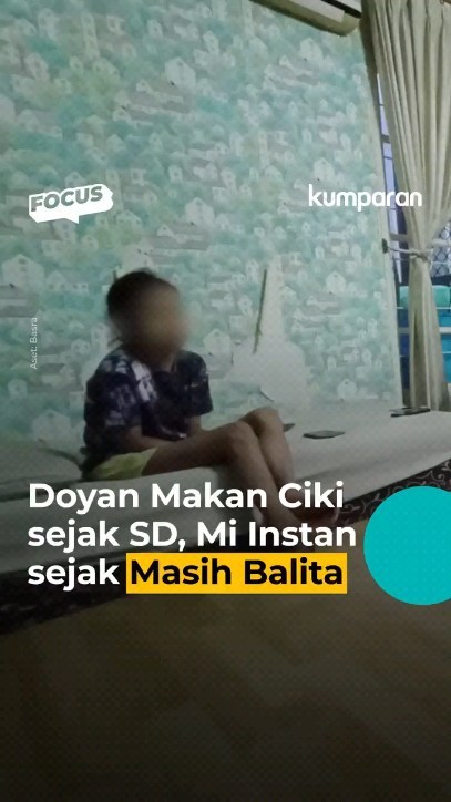 Instagram post by @parentinganakseru for kumparan. Caption reads: Kegemaran Micel mengkonsumsi jajanan ciki dan mi....