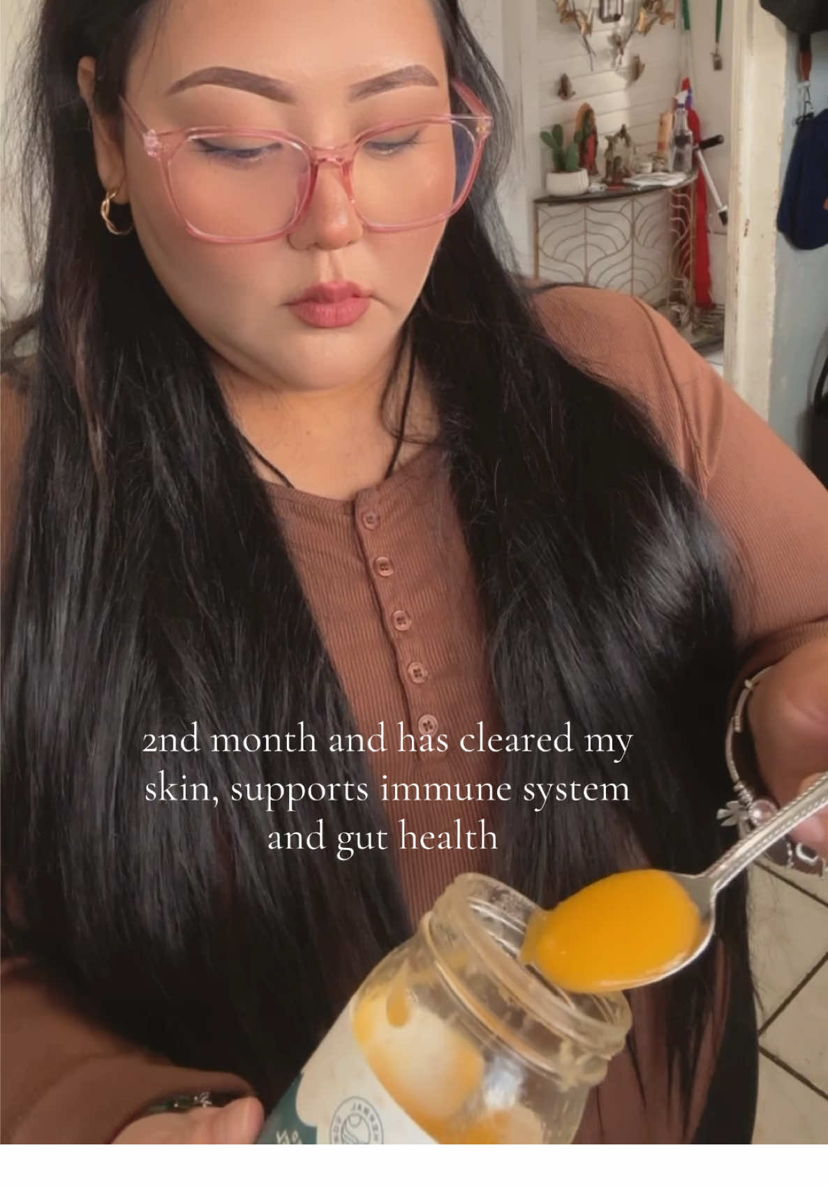 TikTok post by @champagnevess for Herbal Vineyards. Caption reads: @Herbal Vineyards Skins glowing , balanced hormone....