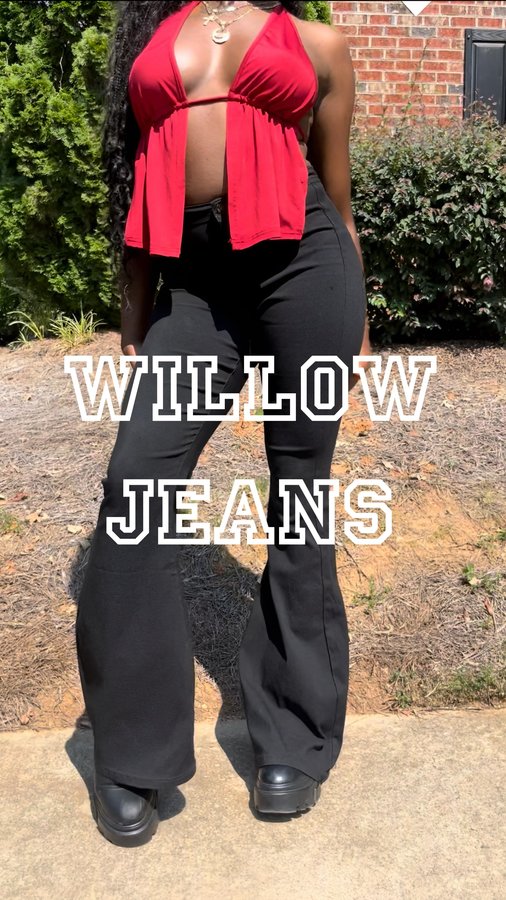 Instagram post by @thrillofnae for Willow Boutique. Caption reads: Willow suggested I Flare up my style so I did!....