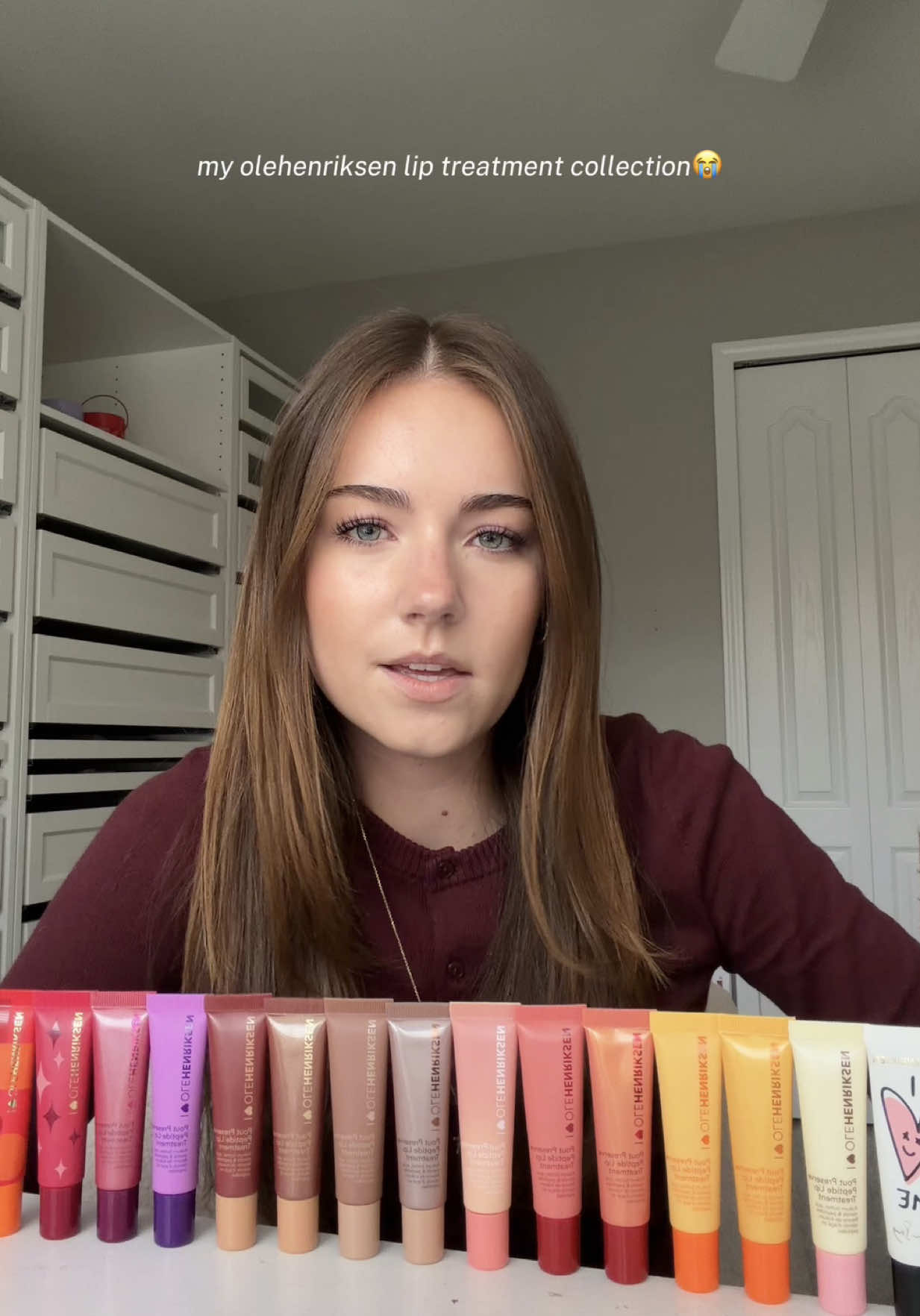 TikTok post by @theglownarrative for OLEHENRIKSEN. Caption reads: I guess we need to do a try on of ALL of them now,....