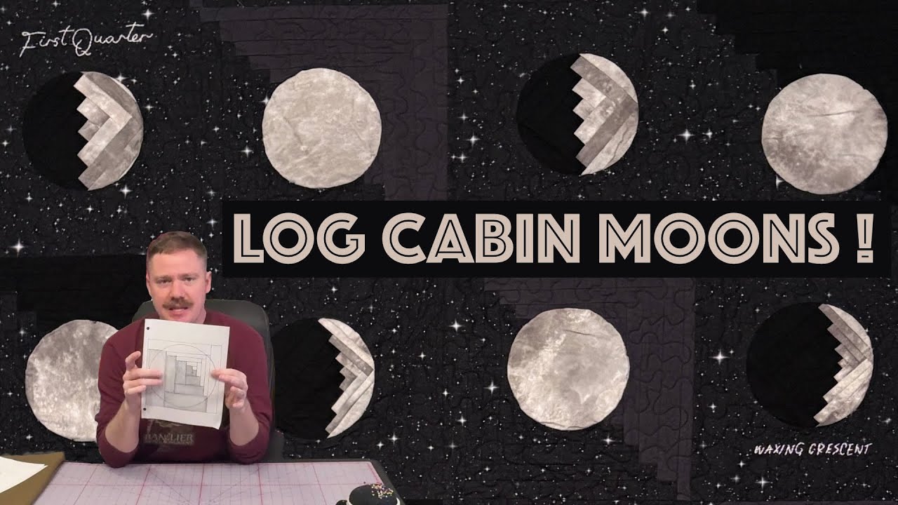 YouTube post by @davescraftroom for Spoonflower. Caption reads: I Created a Moon Quilt out of Log Cabin Blocks !....