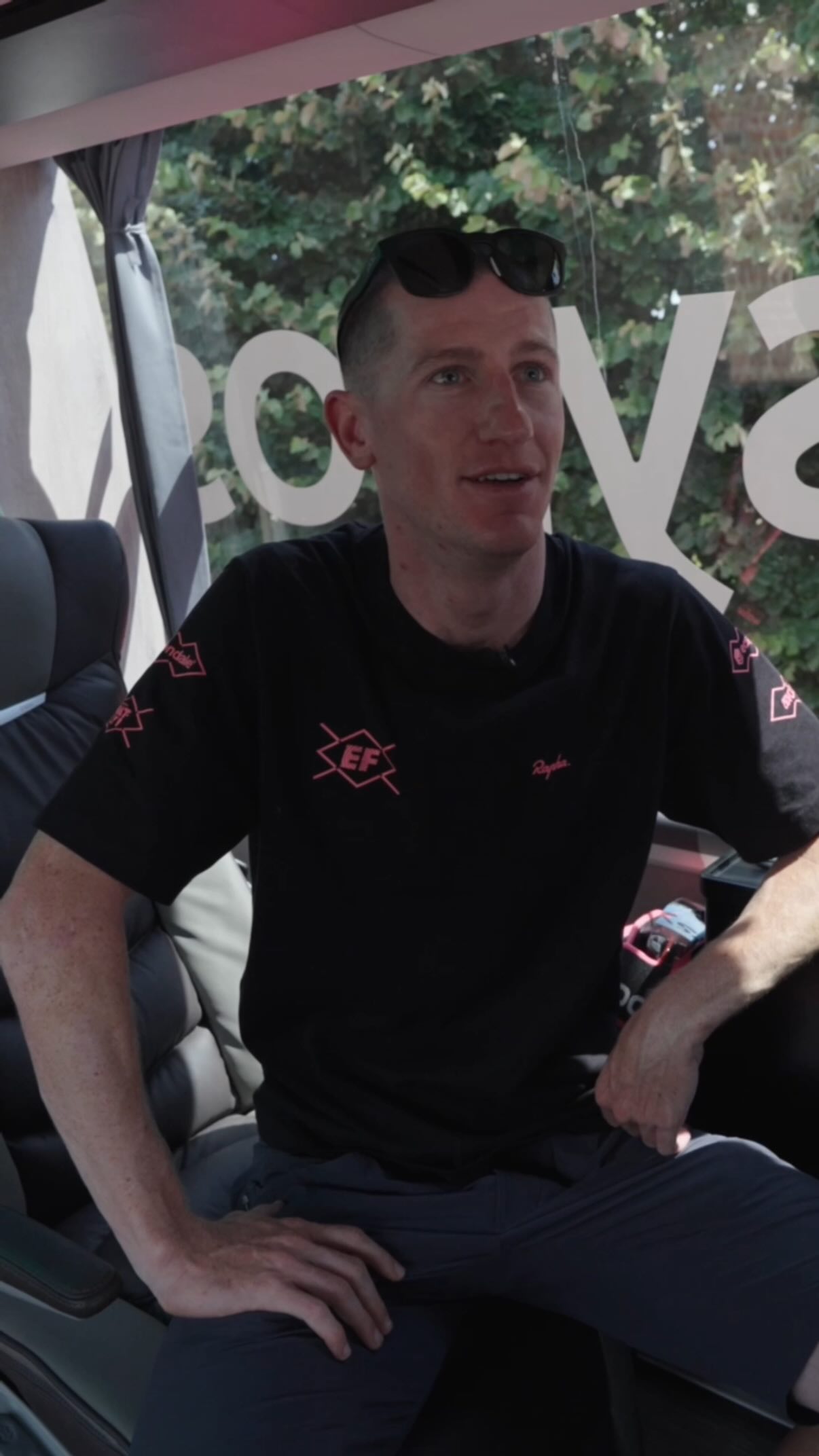 Instagram post by @efprocycling for Oatly. Caption reads: New bus alert 🚨👀 Harry Sweeny gives us a peek....
