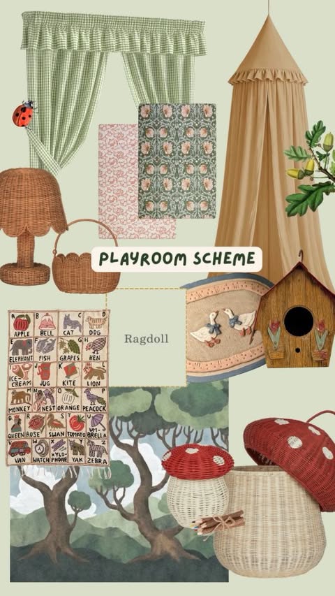 Instagram post by @cottageofbrunswick for Olli Ella. Caption reads: [...] wonderland! Scheme details: 🍄 @olliella....