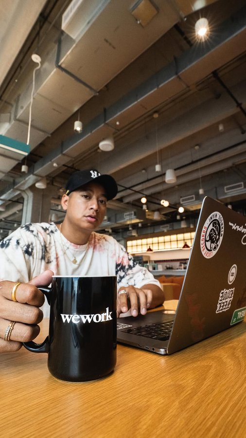 Instagram post by @devography for WeWork. Caption reads: reimagine your workspace. // for @wework....