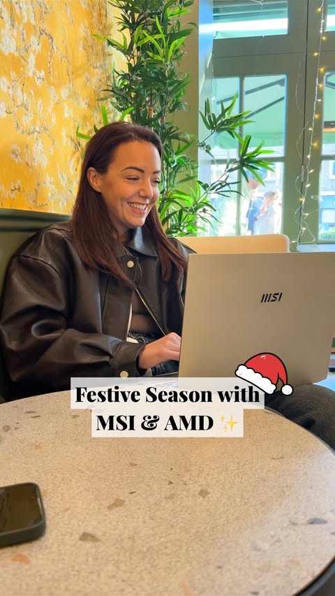 Instagram post by @lilandlife for AMD. Caption reads: [...] the MSI Prestige A16 AI+, featuring the AMD....