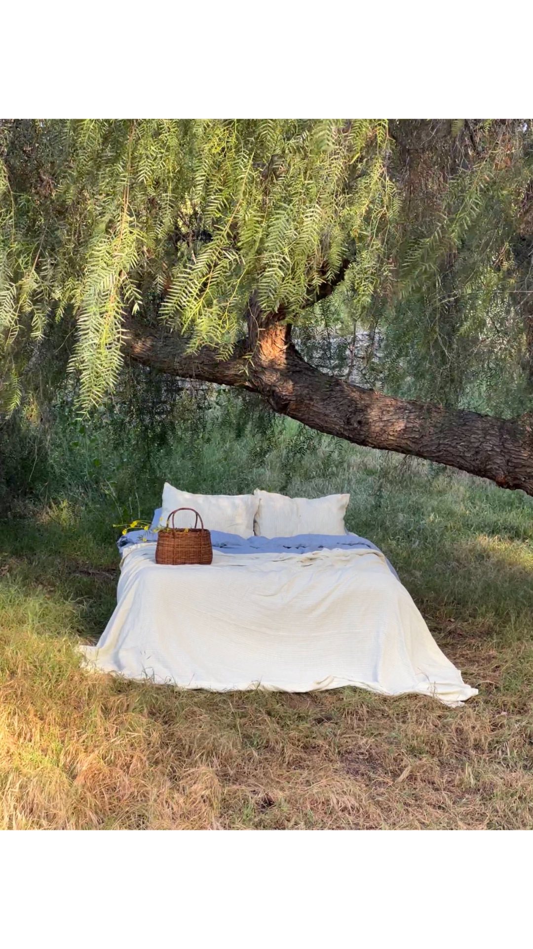 Instagram post by @orioncarloto for Brooklinen. Caption reads: Dreaming of summer in @Brooklinen Linen <3....