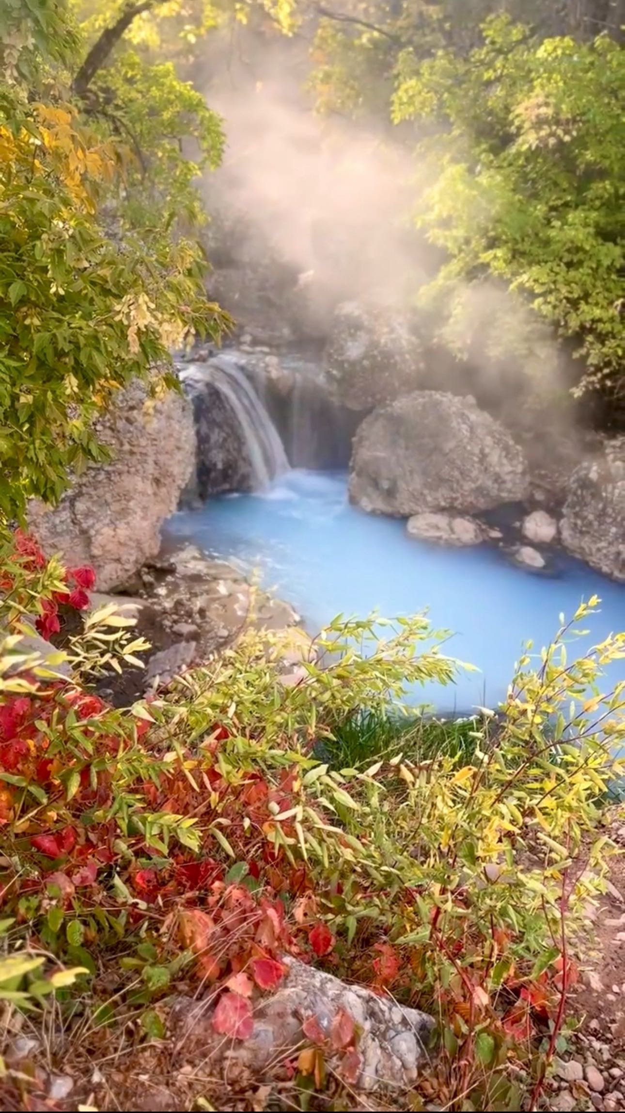 Instagram post by @utahunique for Visit Utah. Caption reads: 🍁 ✨ Utah Fall Bucket List: Visit A Hot....