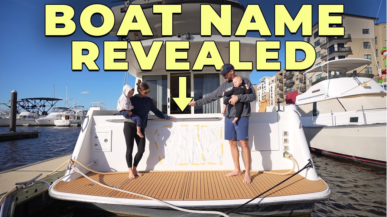 YouTube post by @MathersOnTheMap for Glacierfresh. Caption reads: Big REVEAL - Finally Renaming Our Boat + DIY....