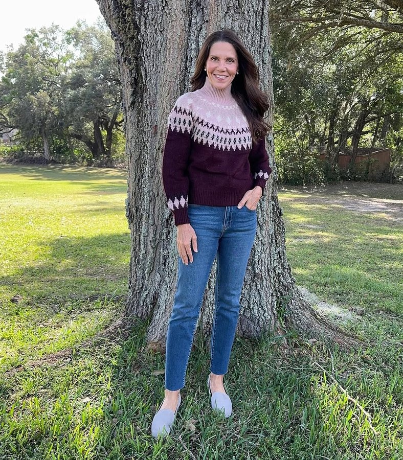 Instagram post by @emilysarmo for Gibsonlook. Caption reads: A Fair Isle sweater a day keeps the winter blues....