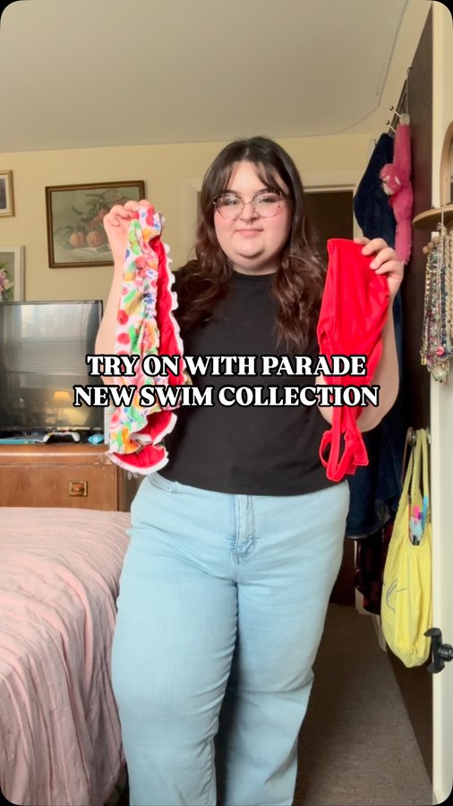 Instagram post by @moonprismzz for Parade. Caption reads: @parade New Swim Collection is out! ❤️🍓🍋 Their....