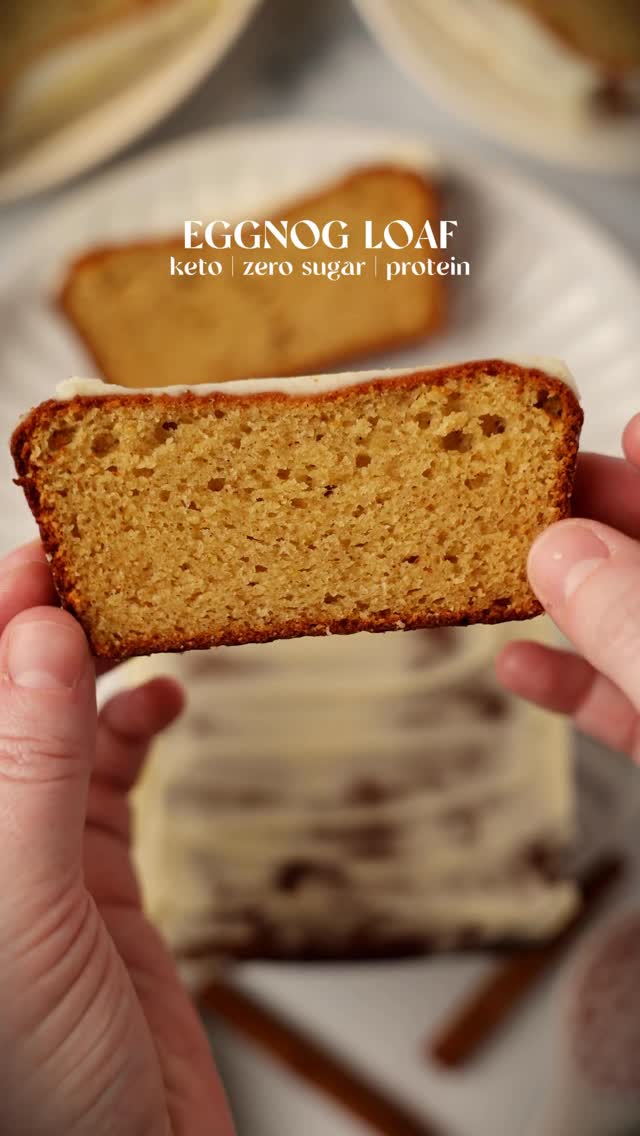 Instagram post by @olivia.wyles for Keto Chow. Caption reads: This eggnog loaf is made with warm spices and....