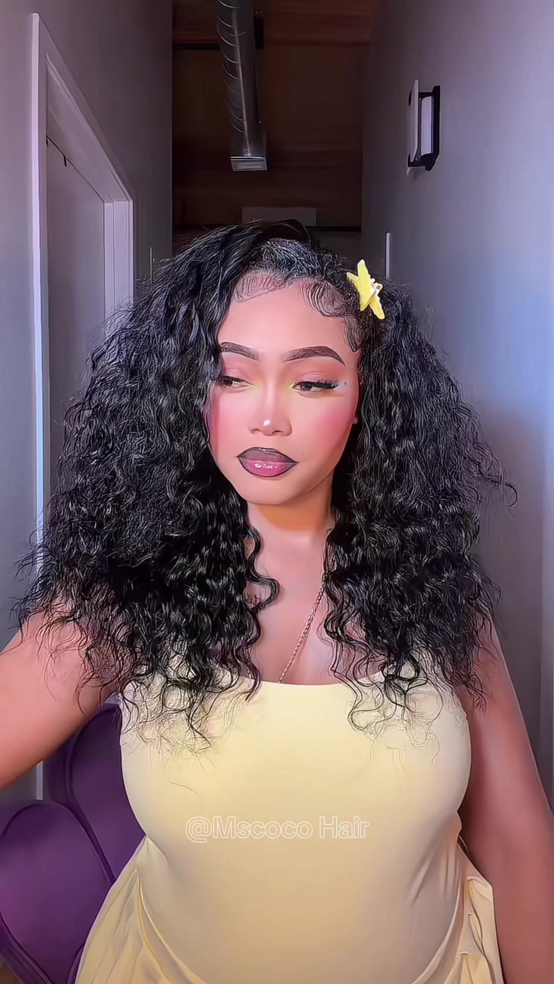 TikTok post by @yaatiff for Mscoco Hair. Caption reads: @Mscoco Hair @Mscoco Hair Beauty A gorgeous curly....