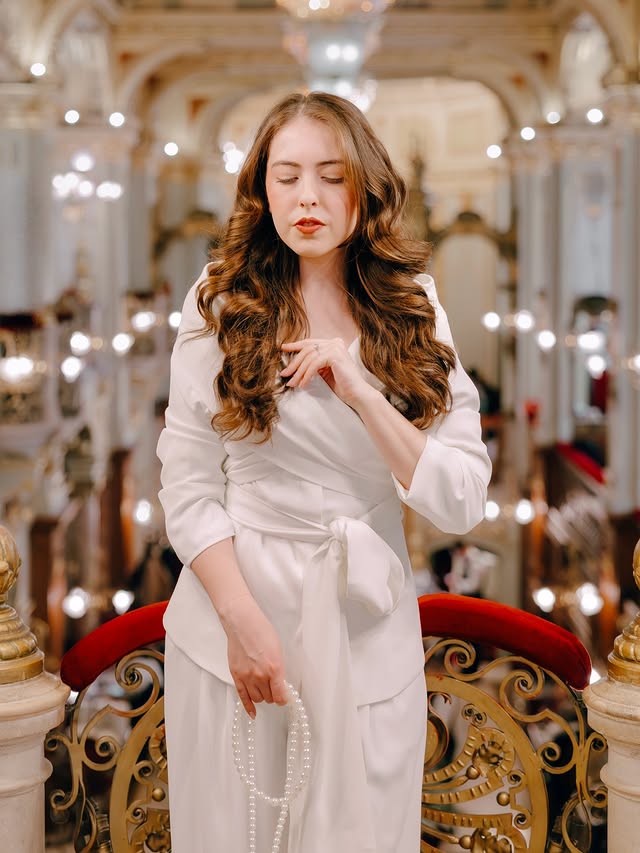 Instagram post by @irinaestera for JardinVue. Caption reads: Wearing the most beautiful suit from @jardinvue in....