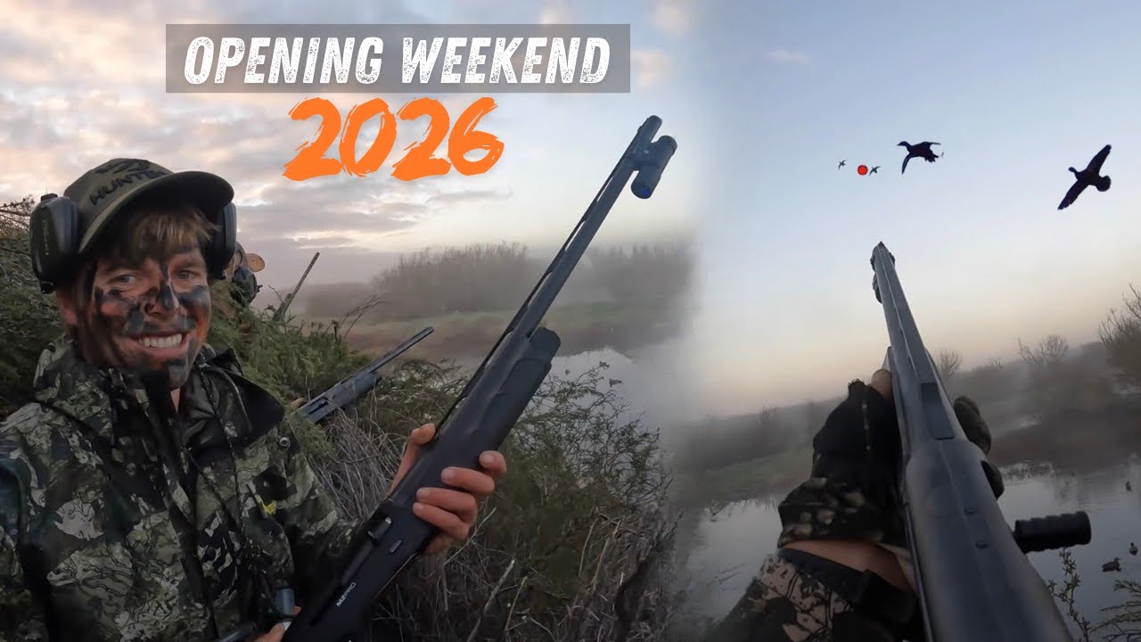 YouTube post by @clarkeboyshunting for Huntech Outdoors. Caption reads: Opening Weekend 2026 is here! Join the Clarke Boys....