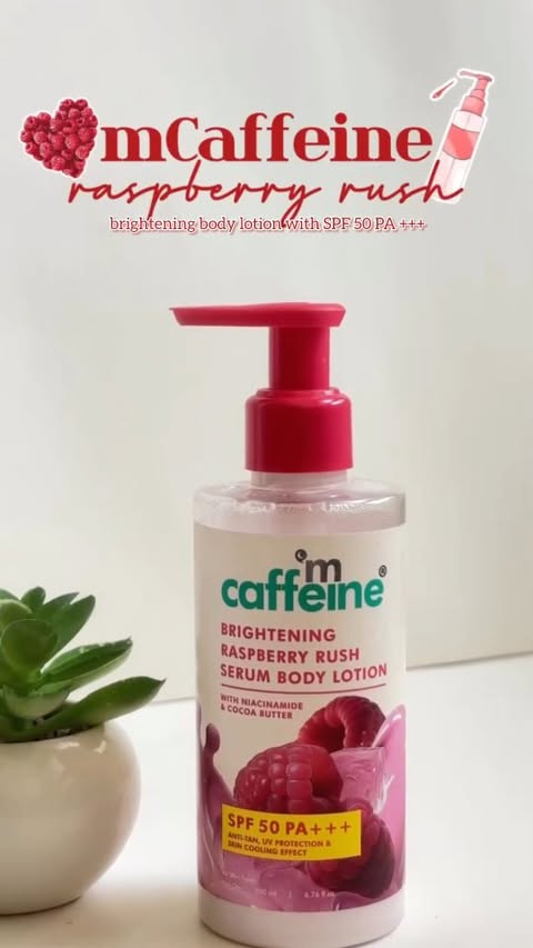 Instagram post by @_butter_fly_sky_26 for mCaffeine. Caption reads: [...] glowing, and refreshed all day 🍓✨ Loving....