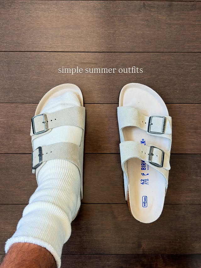 Instagram post by @omgessin for Birkenstock. Caption reads: [...] with my versatile arizona sandals ☀️....