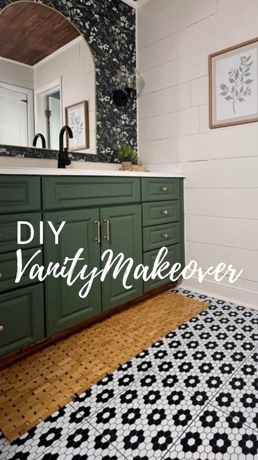 Instagram post by @letscaulkaboutit for Beyond Paint. Caption reads: I painted  my bathroom vanity in just ONE day with....