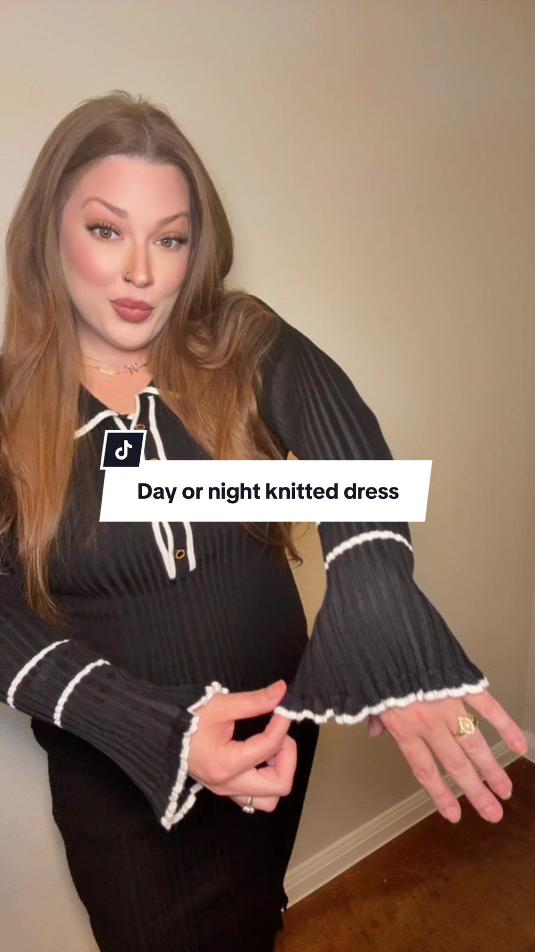 TikTok post by @brittannsahm for Grace Karin US Shop. Caption reads: I am so obsessed with these ruffled bell sleeves....