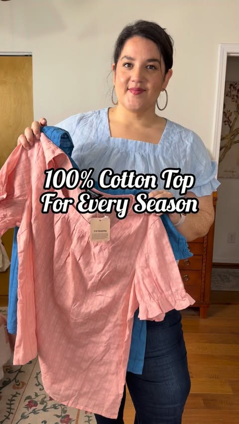 Instagram post by @laura.m.clifford for BloomChic. Caption reads: #AD| These tops are 100% cotton and so versatile!....