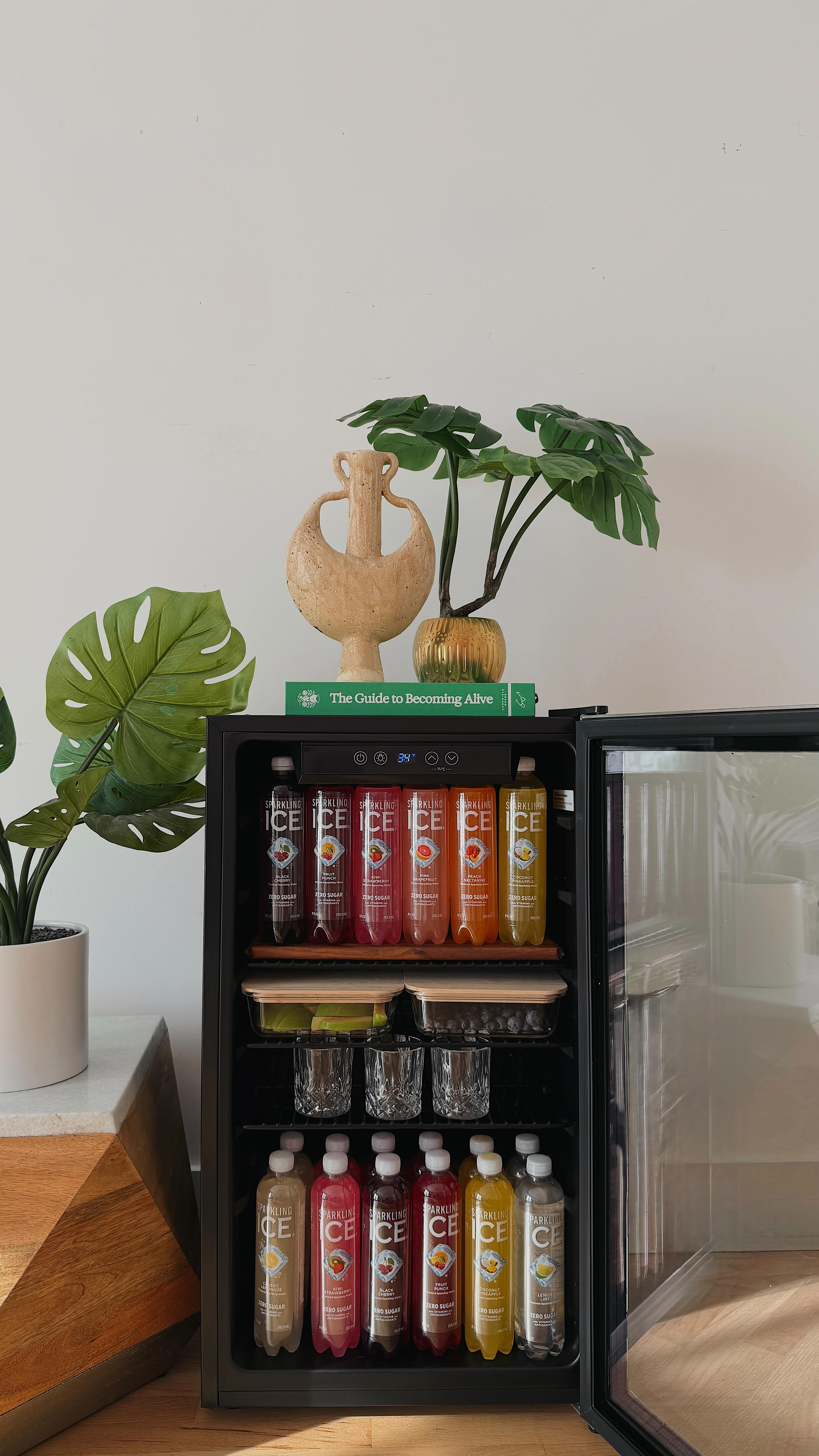 Instagram post by @misstiffanyma for Sparkling Ice. Caption reads: [...] stocked mini fridge for his office!....