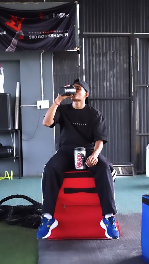 Instagram post by @sunil.singh.3 for MuscleBlaze. Caption reads: WrathX Pre-Workout meri training ko next level....