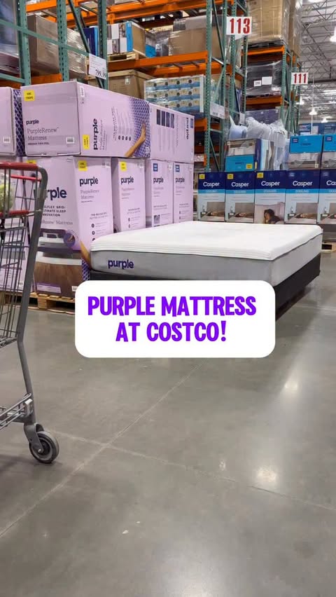 Instagram post by @costcoguide for Purple. Caption reads: Less Pain. Better Sleep with @Purple 💜Pick up....