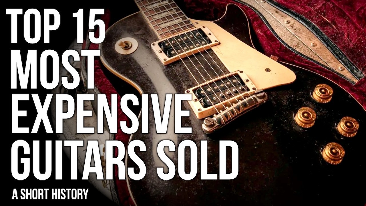 YouTube post by @fivewattworld for Reverb. Caption reads: 15 Most Expensive Guitars Ever Sold: A Short....