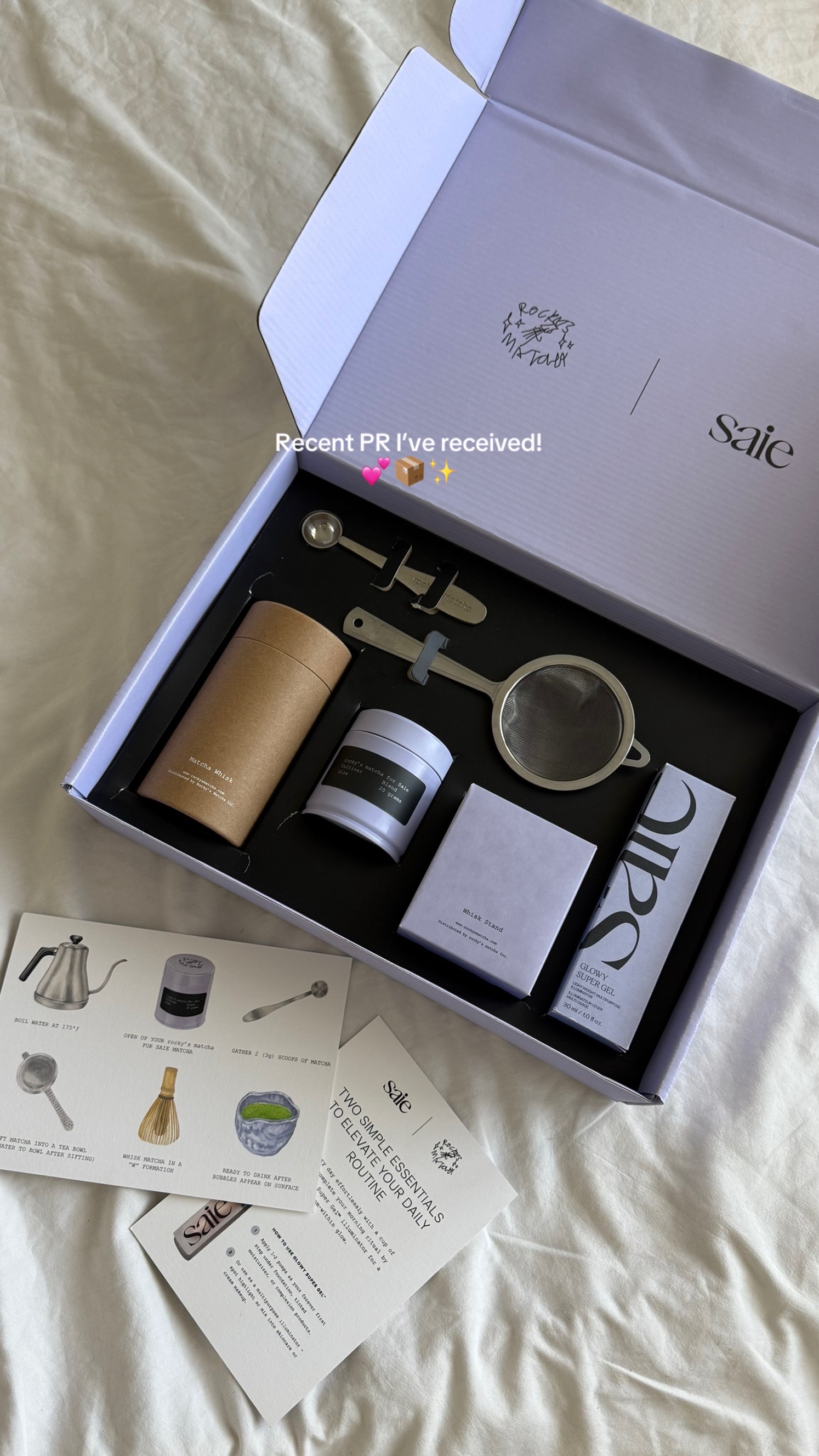 TikTok post by @matchaprinncess for Emi Jay. Caption reads: @The 7 Virtues Perfume @Saie @Emi Jay @Mango....